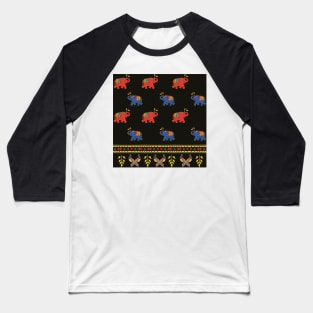 Serenade of Splendor: Dynamic Patterns with Elephants, Peacocks, and Vibrant Hues Baseball T-Shirt